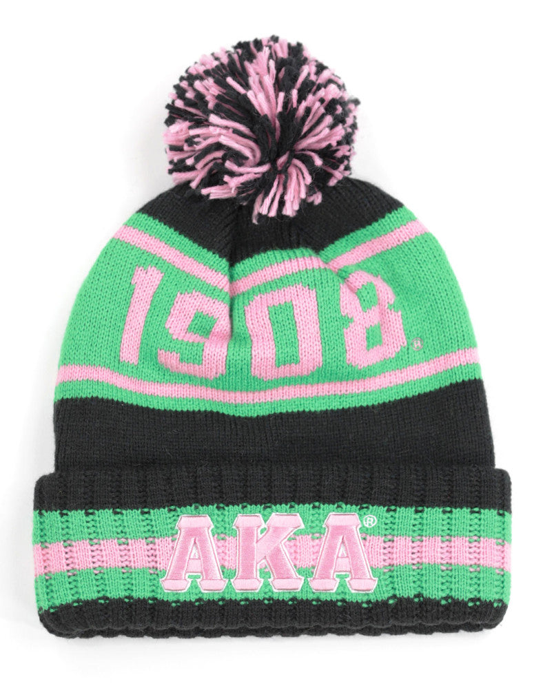 ALPHA KAPPA ALPHA Stunning Embroidered Winter Beanie Hat 100% Heavy Acrylic