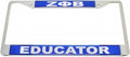 Zeta Phi Beta Sorority Metal EDUCATOR License Plate Frame Silver Divine 9 Frame