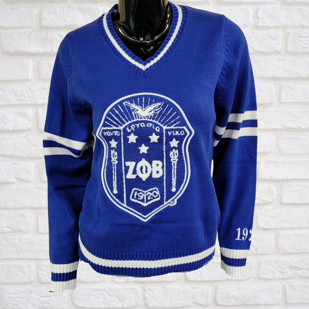 ZETA PHI BETA SORORITY V-NECK SWEATER BLUE ZETA PHI BETA SORORITY SWEATER 1920