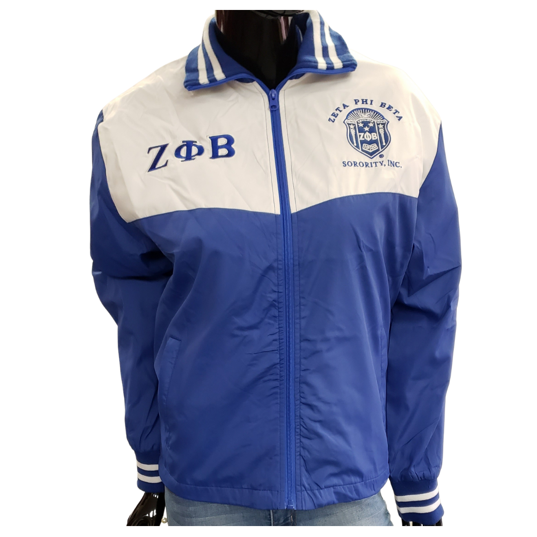 ZETA PHI BETA SORORITY  BLUE AND WHITE TRACK JACKET