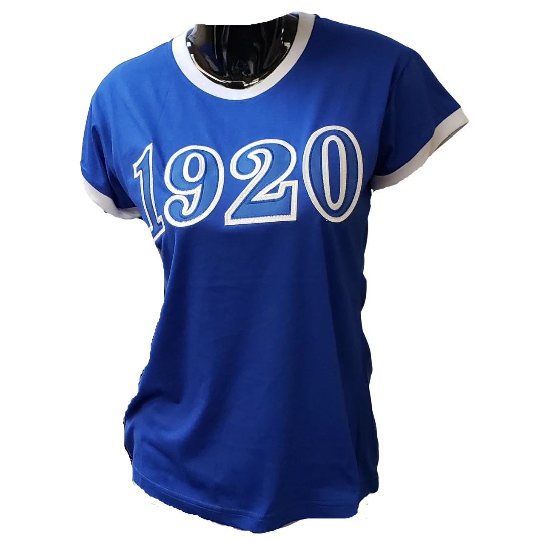 ZETA PHI BETA SORORITY T-SHIRT ZETA PHI BETA BLUE 1920 RINGER TEE SHIRT