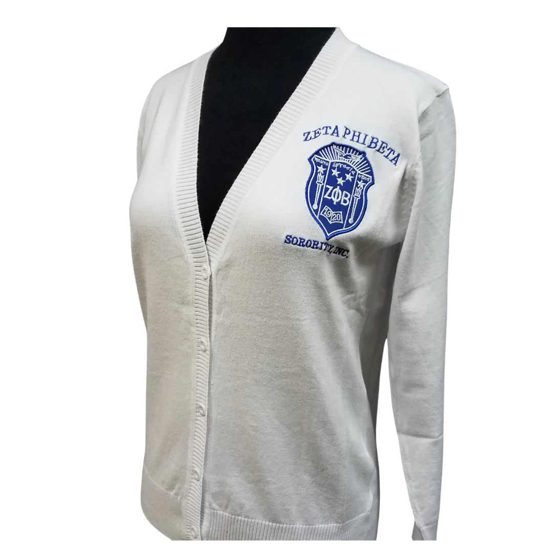 ZETA PHI BETA SORORITY CARDIGAN SWEATER WHITE SORORITY CARDIGAN SWEATER 1920