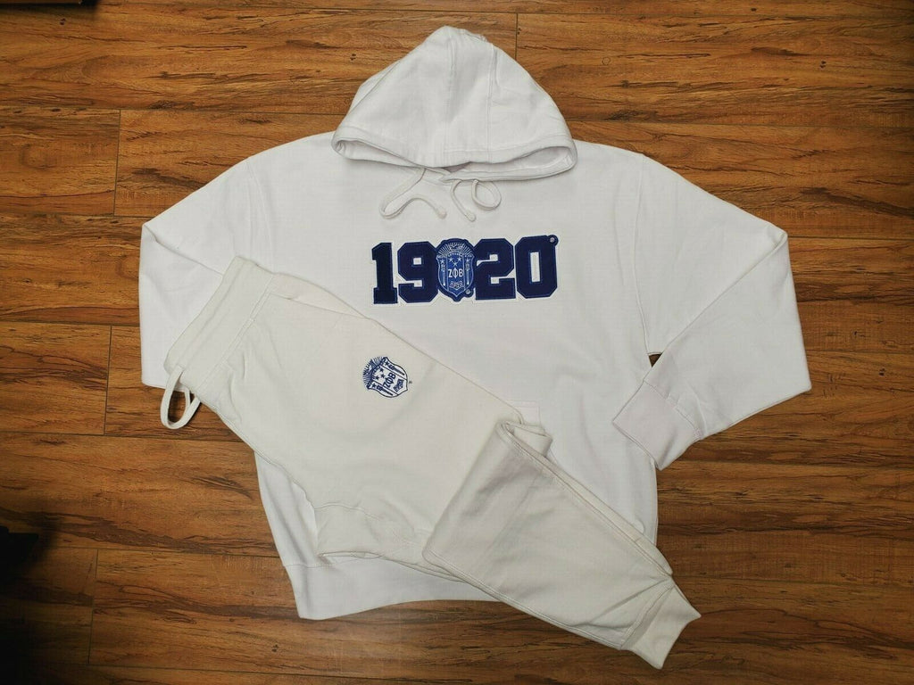 ZETA PHI BETA SORORITY JOGGING SUITE SET WHITE ZETA PHI BETA 2PC JOGGER SET