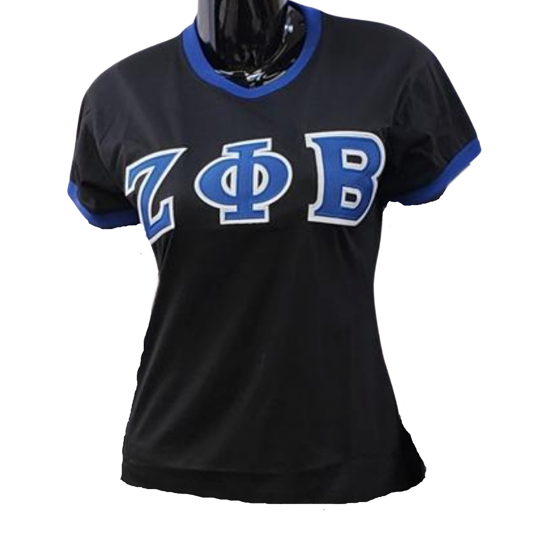 ZETA PHI BETA SORORITY V-NECK RINGER T-SHIRT BLACK ZETA PHI BETA V NECK SHIRT