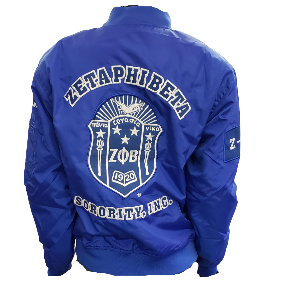 ZETA PHI BETA SORORITY BLUE BOMBER JACKET OLD SCHOOL ZETA FLIGHT JACKET