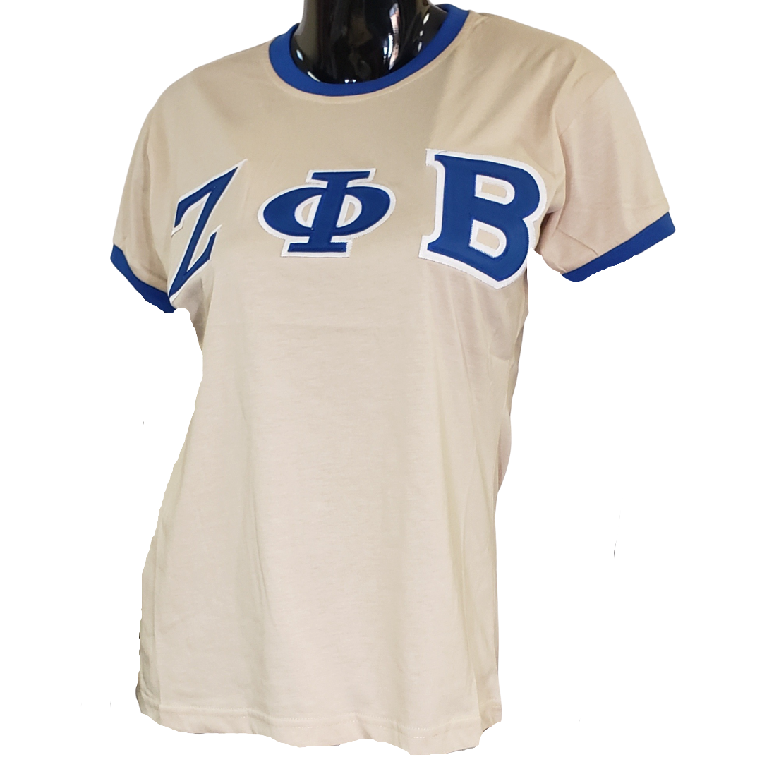 ZETA PHI BETA SORORITY T-SHIRT ZETA PHI BETA TAN RINGER TEE SHIRT