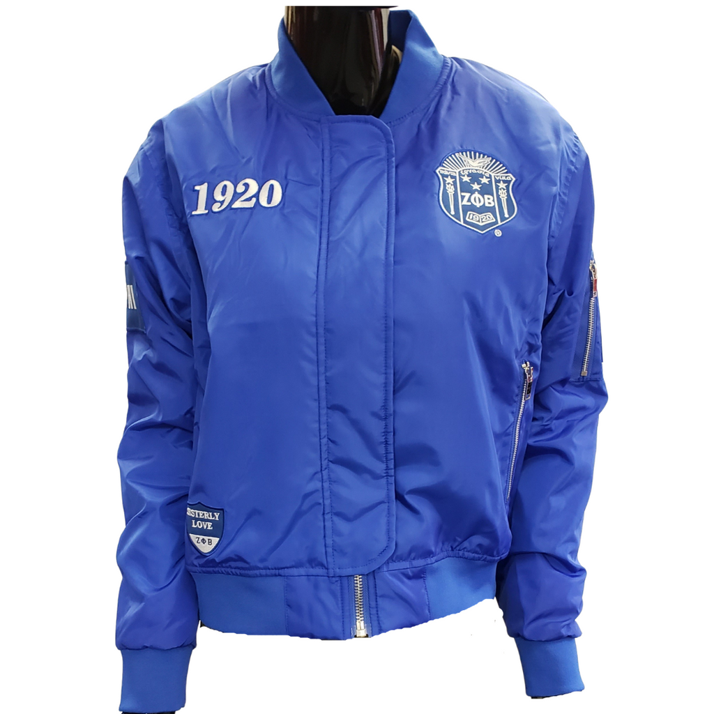 ZETA PHI BETA SORORITY BLUE BOMBER JACKET OLD SCHOOL ZETA FLIGHT JACKET