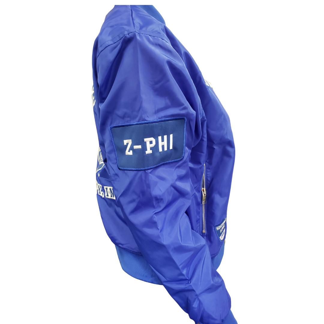 ZETA PHI BETA SORORITY BLUE BOMBER JACKET OLD SCHOOL ZETA FLIGHT JACKET
