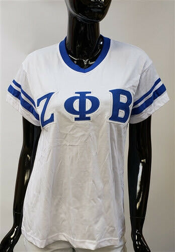 ZETA PHI BETA SORORITY V-NECK RINGER T-SHIRT WHITE ZETA PHI BETA V NECK SHIRT