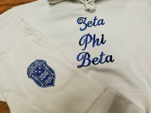 ZETA PHI BETA SORORITY JOGGING SUITE SET WHITE ZETA PHI BETA 2PC JOGGER SET 1920