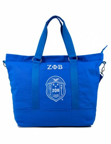 ZETA PHI BETA SOROROITY BLUE CANVAS HAND BAG PURSE TOTE BAG Z-PHI SHOULDER BAG